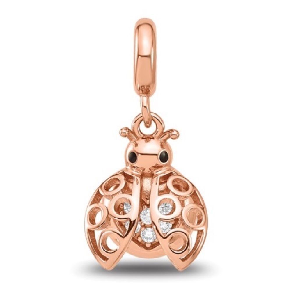 Sterling Silver Reflections Rose Gold-plated CZ Lady Bug Dangle Bead